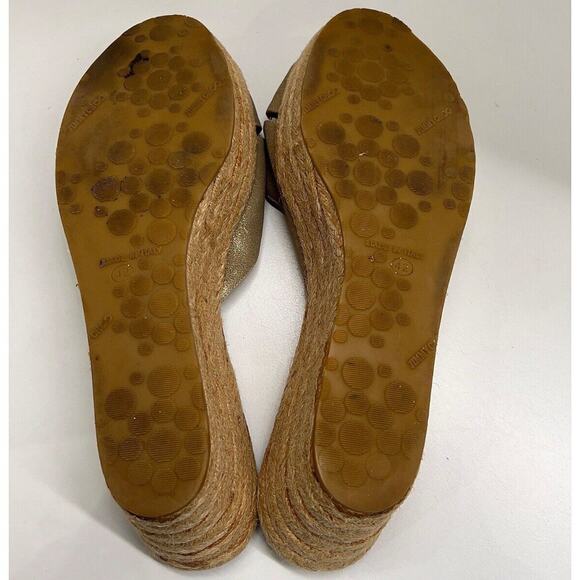 Jimmy Choo Gold Metallic Strappy Slip-On Platform Sandal Woven Wedges Sz 42 - Picture 9 of 10